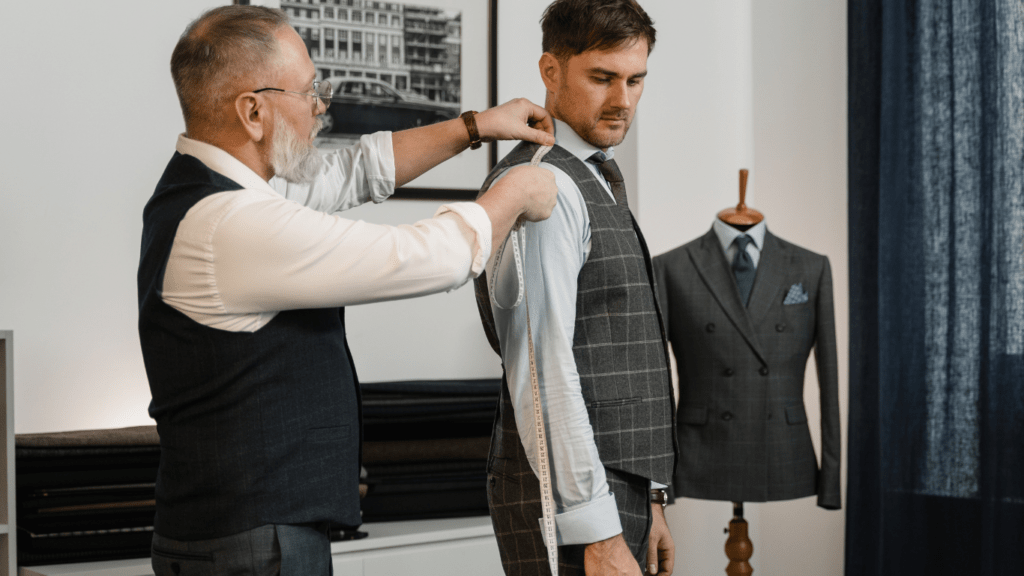 a person is measuring a suit